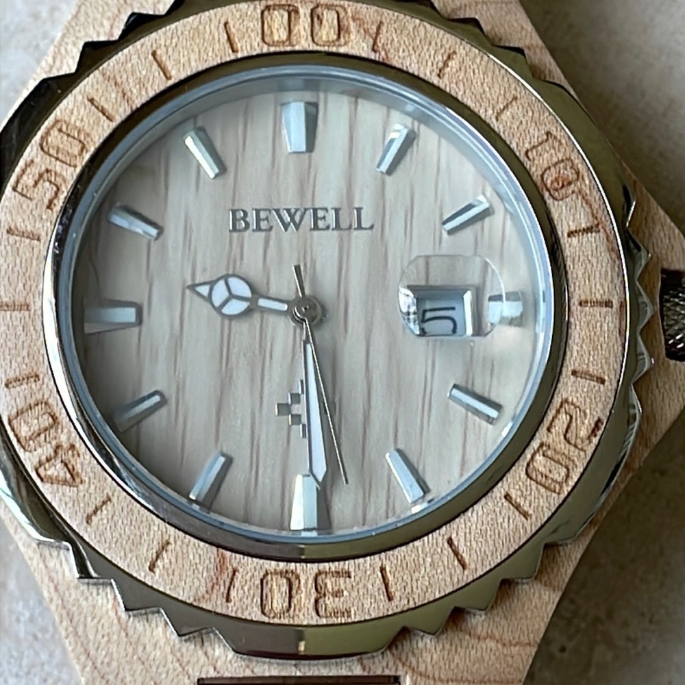 BEWELL wood watch for men battery water resistant hand crafted w/date